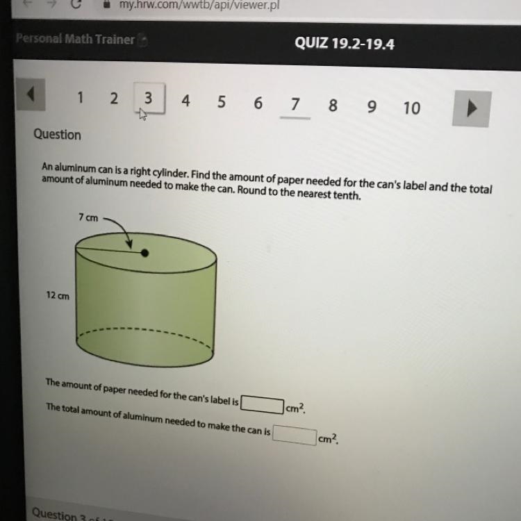 An aluminum can is a right cylinder. Find the amount of paper needed for the can's-example-1