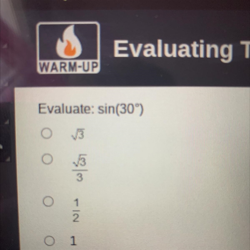 Evaluate: sin(30°)!! Also what’s cos(60°)??-example-1