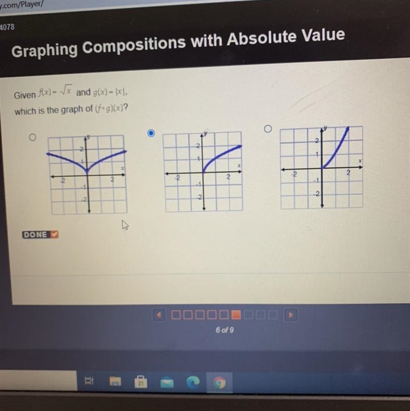 Given f(x)= square root x and g(x) = lxl, which is the graph of (fog)(x)-example-1