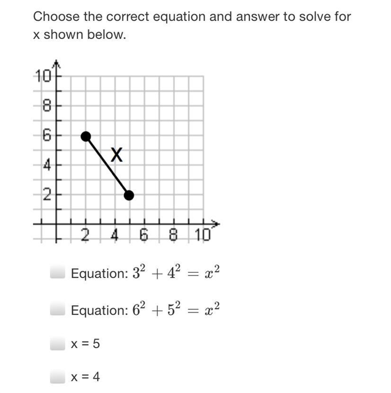 Choose the correct equation and answer to solve for x shown below-example-1