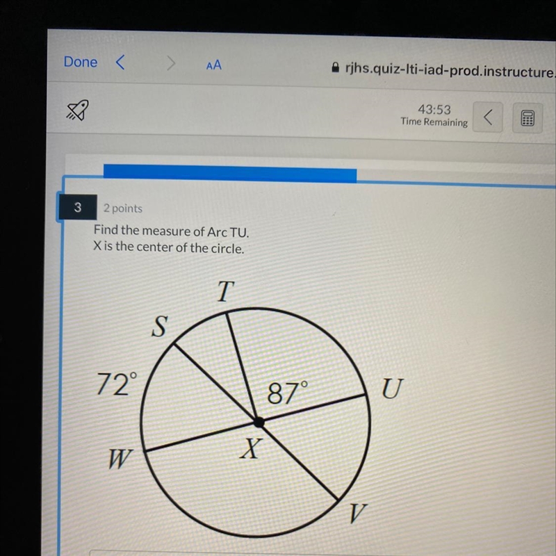 What is the measure of arc TU?-example-1