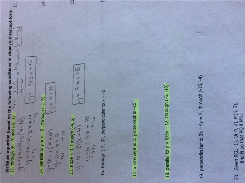 Number 17 please. Need to know how to take the info and make it into a slope intercept-example-1