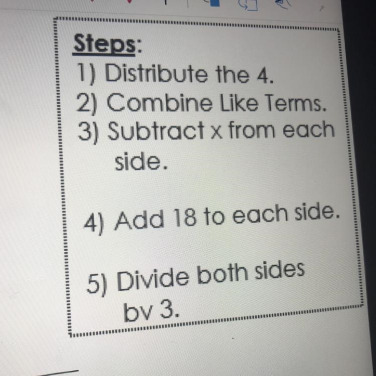 4(x-5) +2 =x+3 I need help on this ! I don’t get it picture above !-example-1