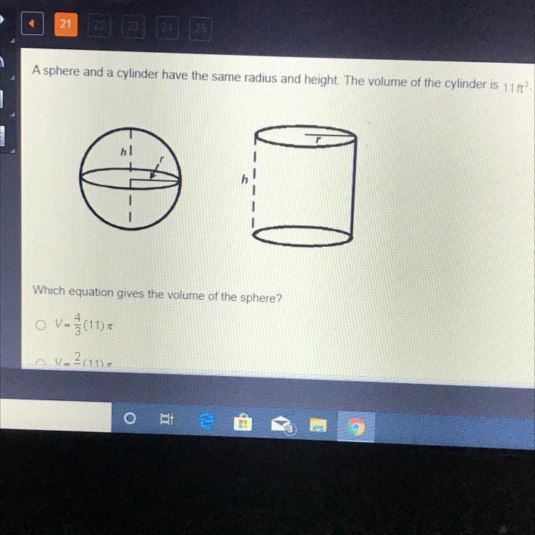 Please help me, but the answer choices are A) 4/3 (11) pi B) V=2/3 (11) pi C) V=4/3 (11) D-example-1