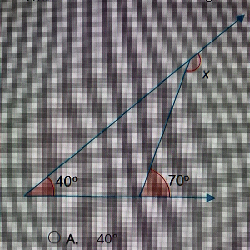 Select the correct answer. What is the value of x in the figure? 50 POINTS A: 40 Degrees-example-1