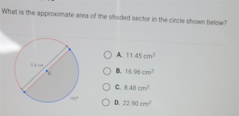 What is the approximate area of the shaded sector in the circle below?​-example-1