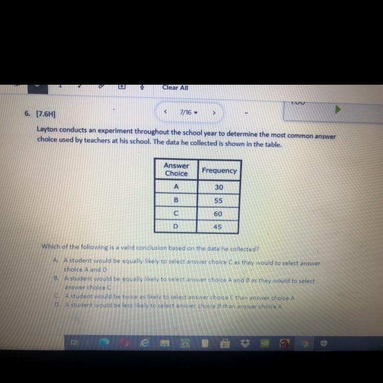 Layton conducts an experiment throughout the school year to determine the most common-example-1