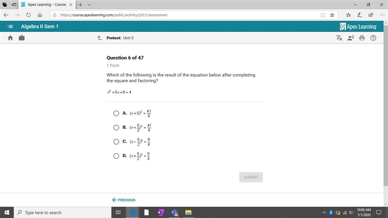 Which of the following is the result of the equation below after completing the square-example-1