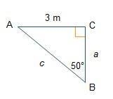 Which equation can be used to solve for a? A.) tan50=a/3 B.) cos50=3/a C.) sin 50=a-example-1