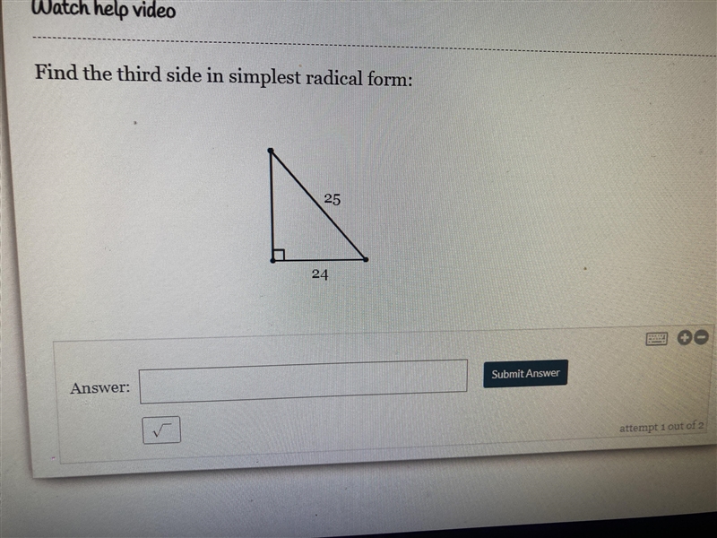 Find a third side in the simplest radical form:-example-1