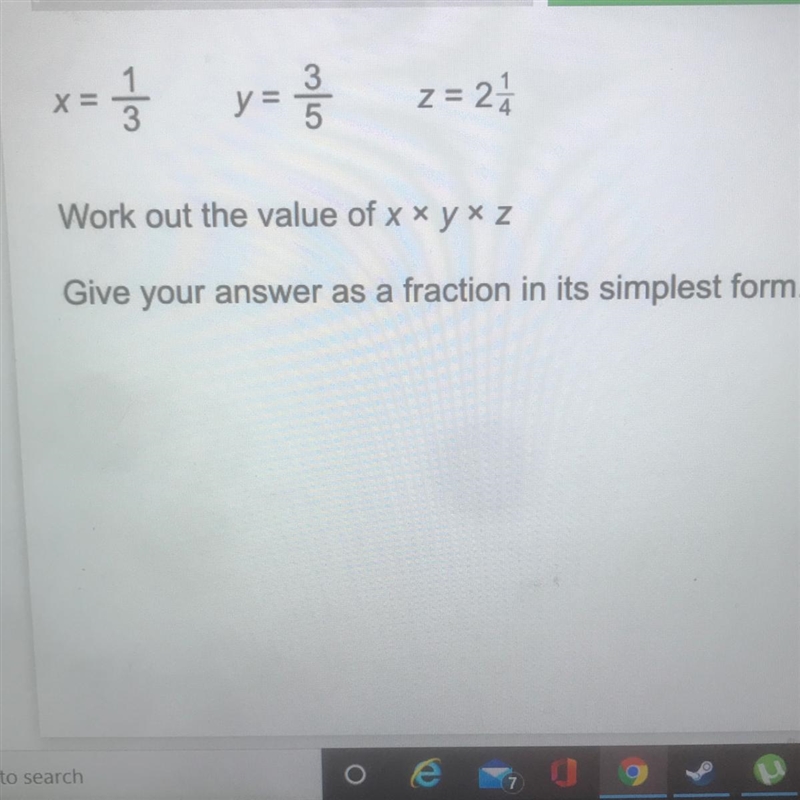 X = = y = 3 = z = 2 Work out the value of x x y z Give your answer as a fraction in-example-1