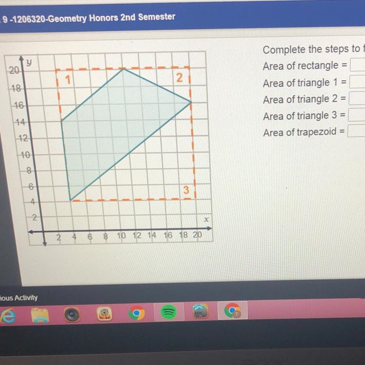 PLEASE HELP ASAP!Complete the steps to find the area of the trapezoid. Area of rectangle-example-1