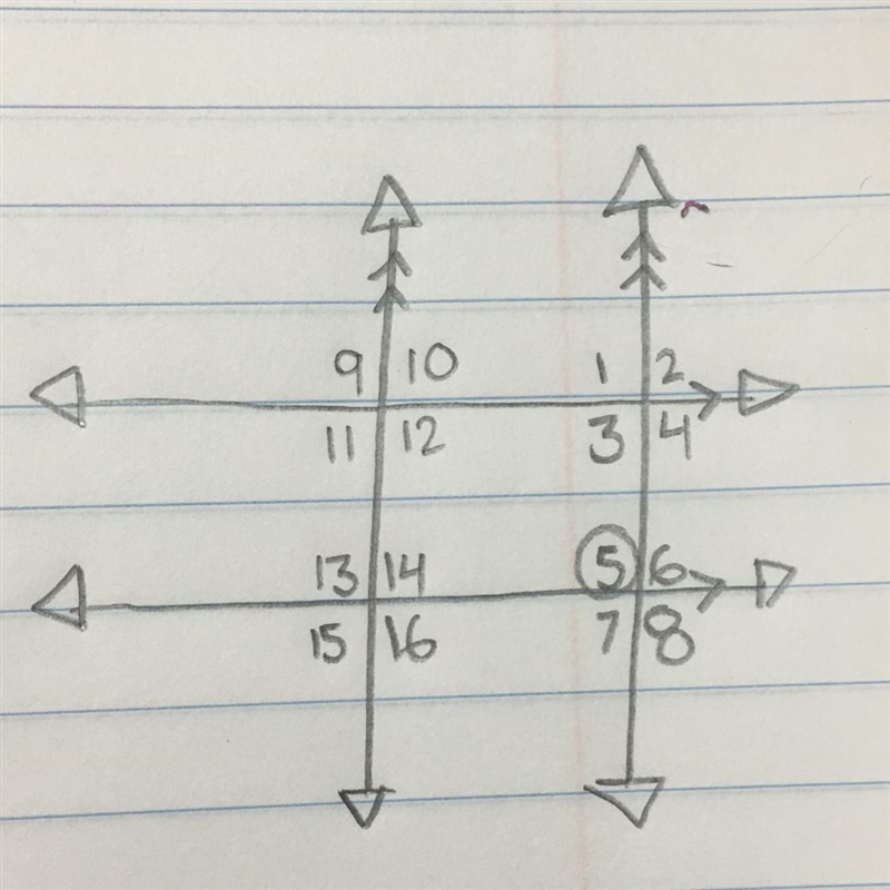 Find the angle(s) that are Alternate Interior to angle 5.-example-1