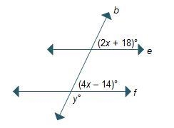 Parallel lines e and f are cut by transversal b. What is the value of y? 16 50 130 164-example-1