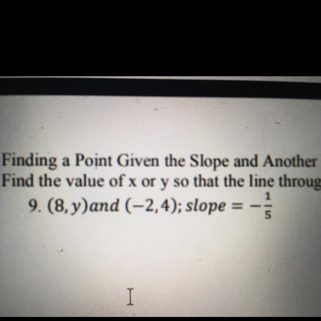 (8,y) and (-2,4);slope =-1/5-example-1