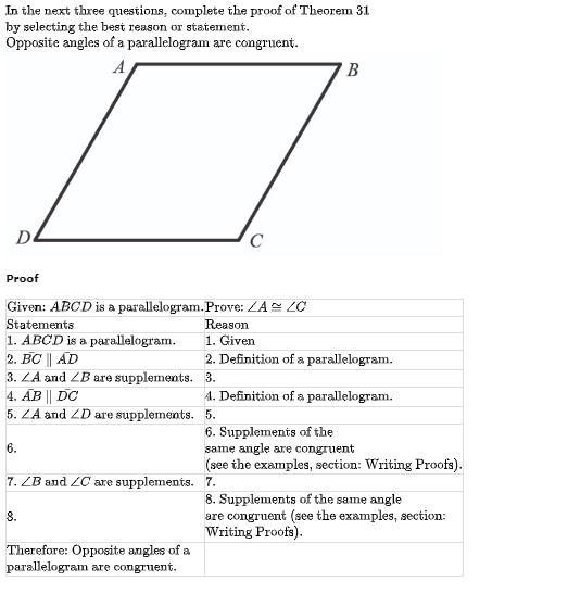 1: The best statement for reason 6 of this proof is -∠A ≅ ∠C -∠B ≅ ∠D -∠B and ∠D are-example-1