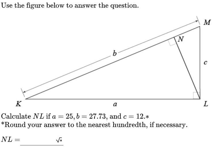 Calculate NL if a=25, b=27.73, and c=12-example-1