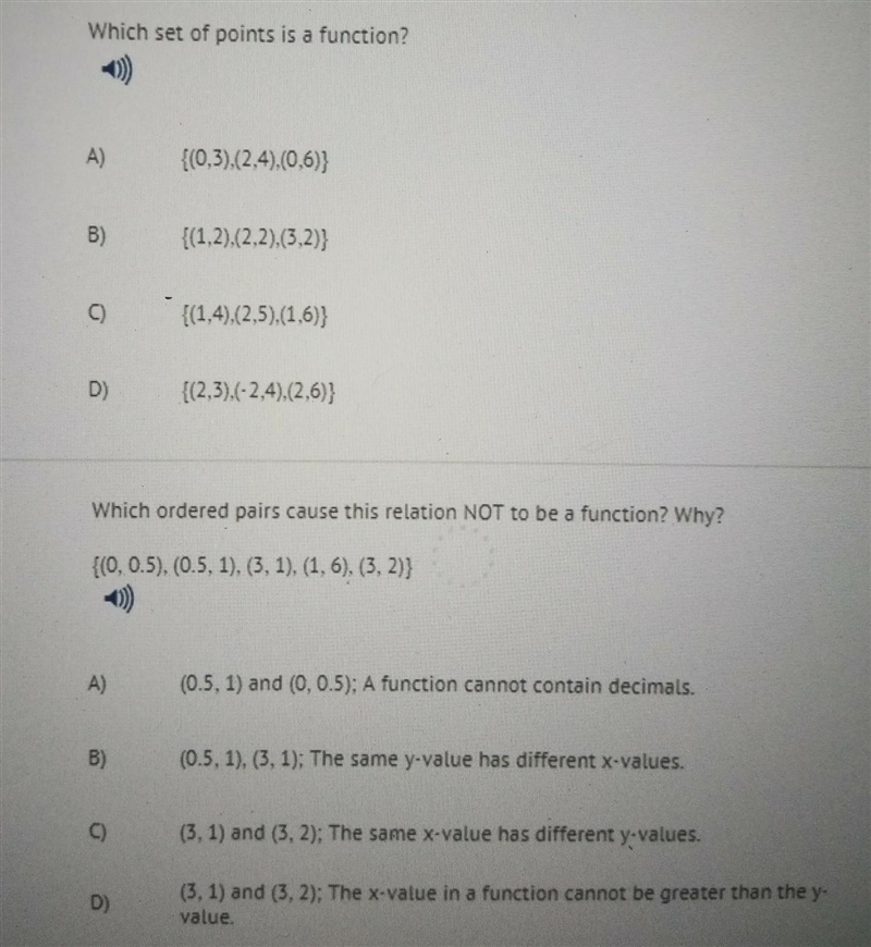 1)which set of points is a function? 2)which order pears cause this relations not-example-1