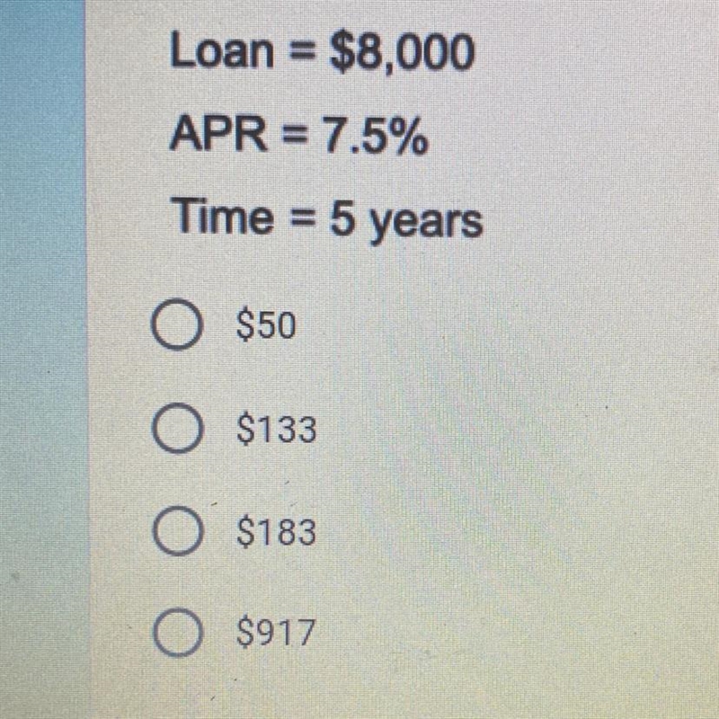 Find the estimated monthly payment for the following simple interest loan. Round your-example-1