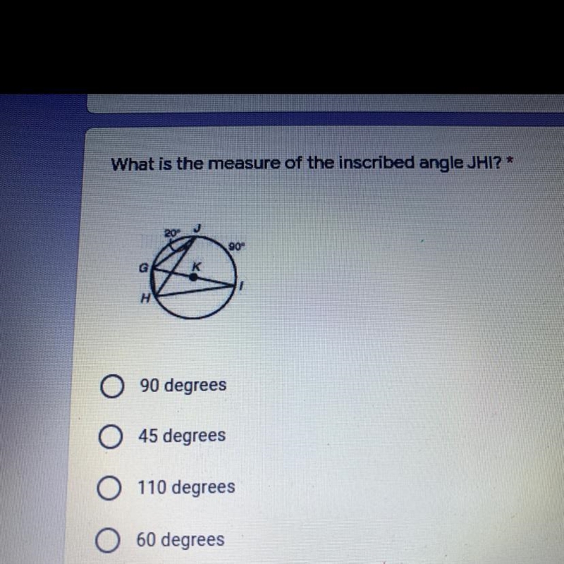 It is asking what is the measure of the inscribled angle JHI-example-1