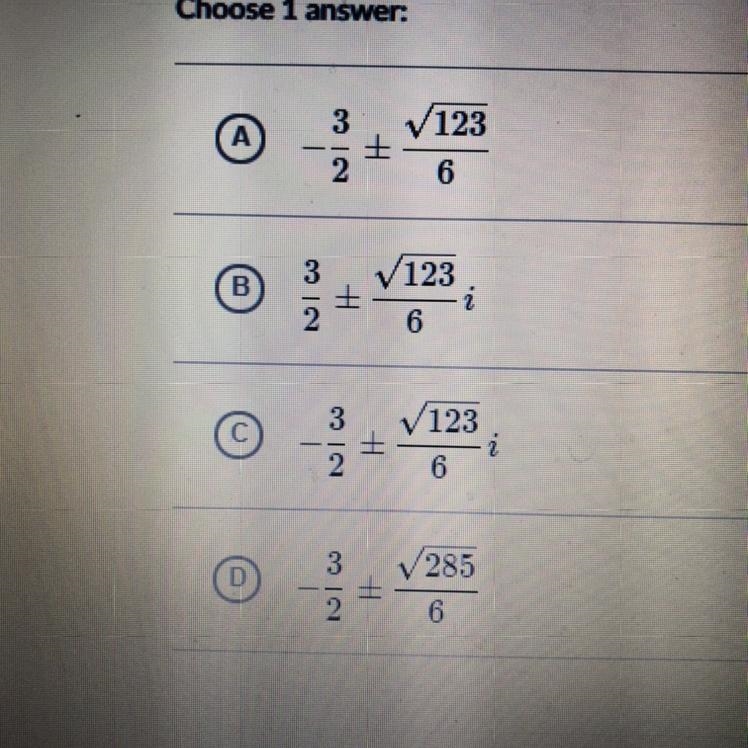 Find the solutions of the quadratic equation 3x2 + 9x + 17 = 0.-example-1