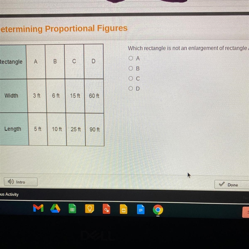 Which rectangle is not an enlargement of rectangle A? ОА ОВ ОС OD-example-1