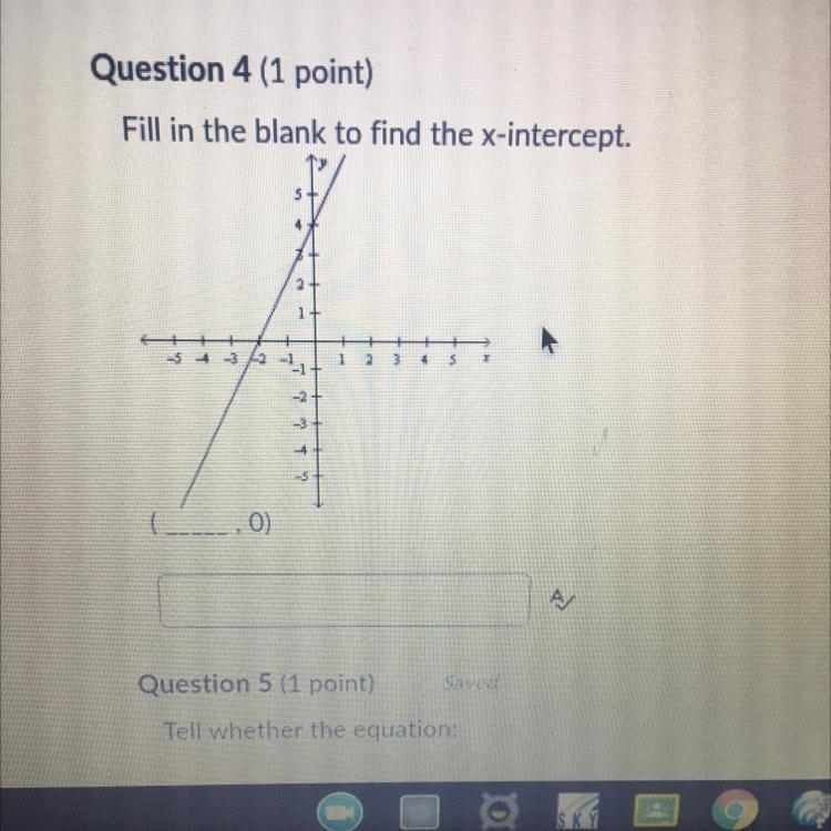 Fill in the blank to find the X intercept (__,0)-example-1