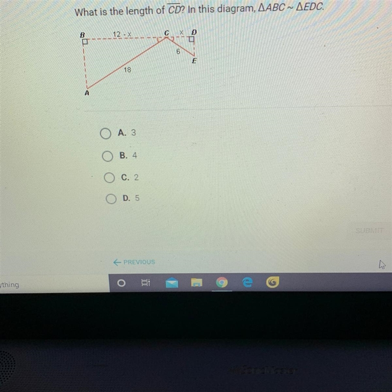 What is the length of CD? In this diagram, ABC ~ EDC.-example-1