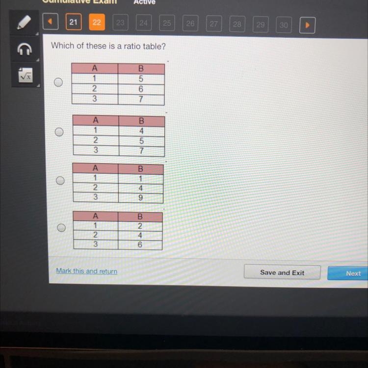 Which of these is a ratio table?-example-1