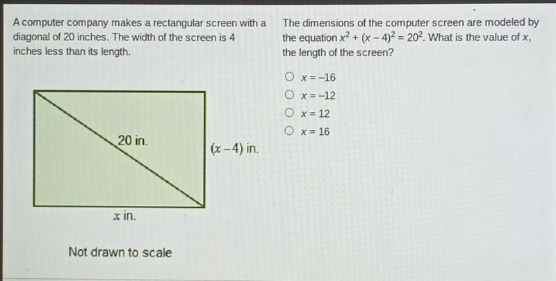 A computer company makes a rectangular screen with a The dimensions of the computer-example-1