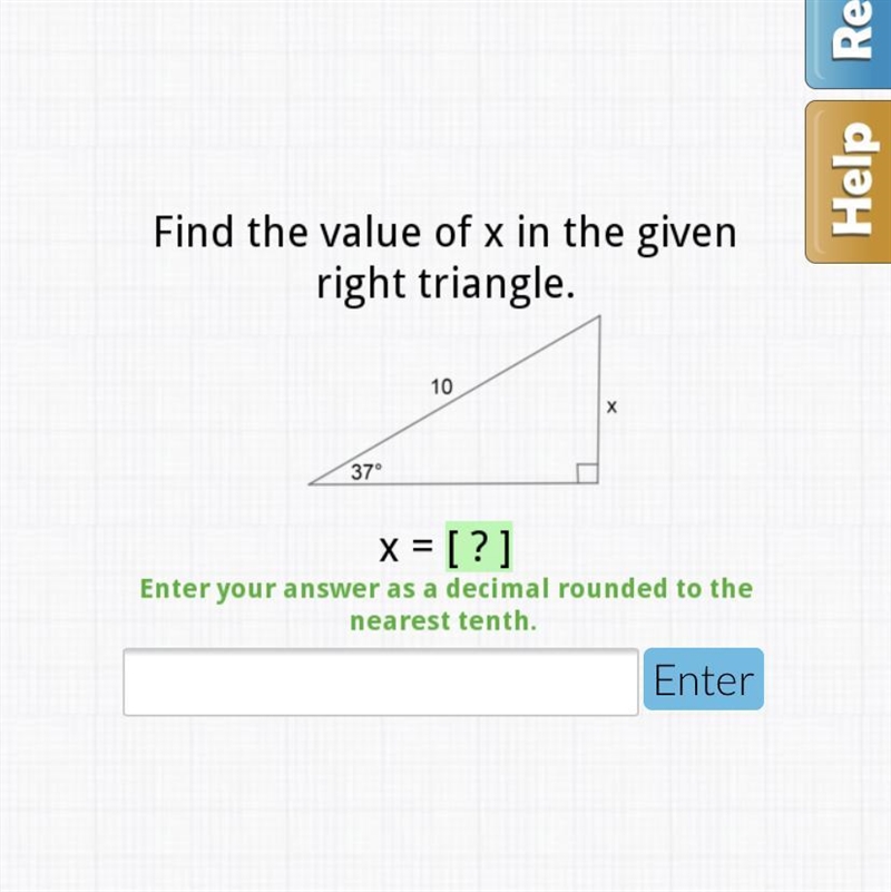 Find the value of x in given right triangle-example-1