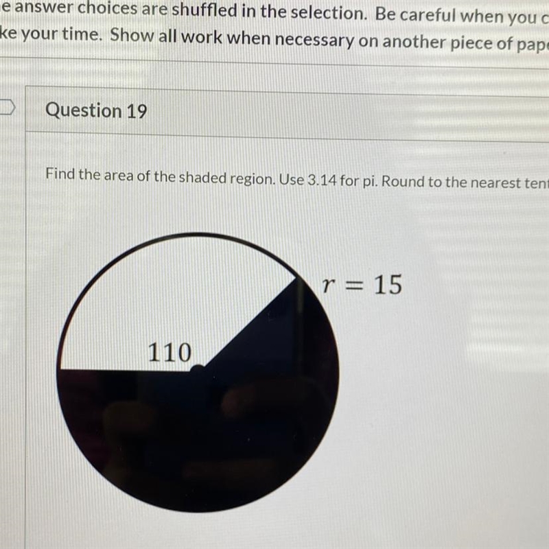 Find the area of the shaded region. Use 3.14 for pi. Round to the nearest tenth. r-example-1