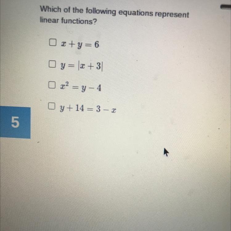 Which of the following equations represent linear function?-example-1