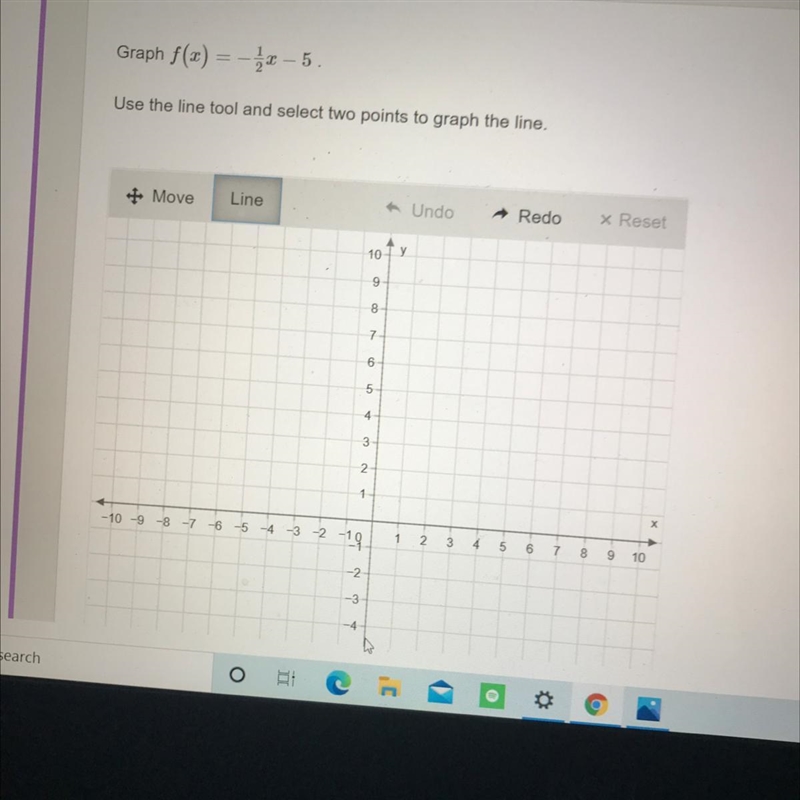 Need help ASAP please plot the points Graph f(x)=-1/2x-5-example-1