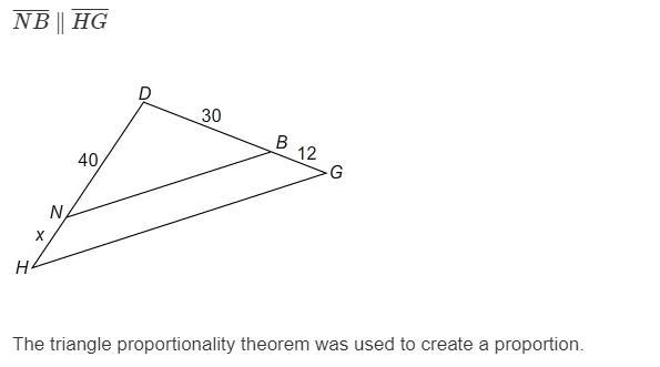 NB HG thje triangle proportionality theorem was used to create a proportion. what-example-1