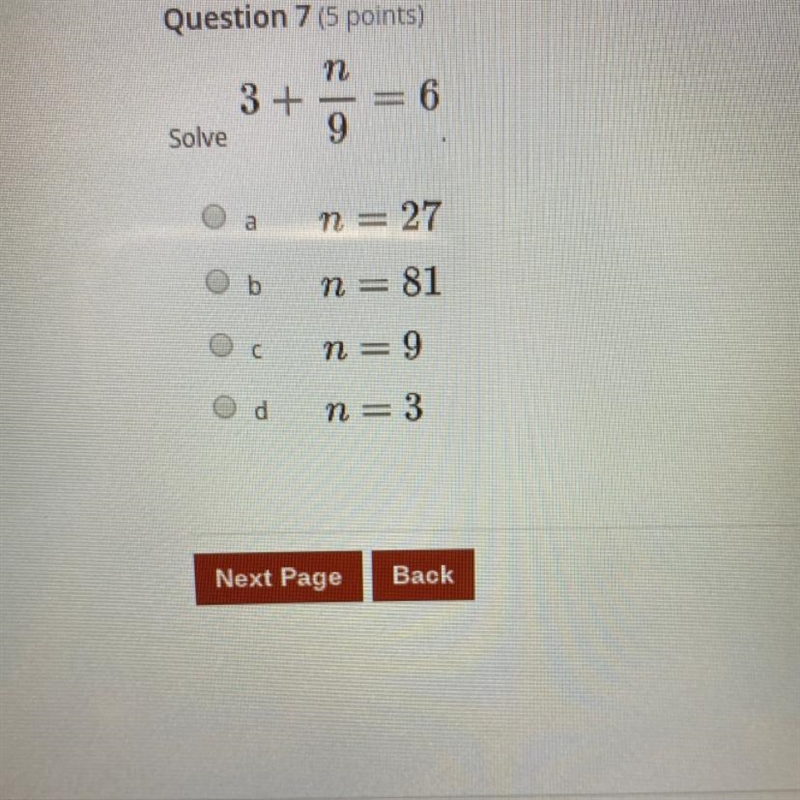 Please solve this!! 3+n/9=6-example-1