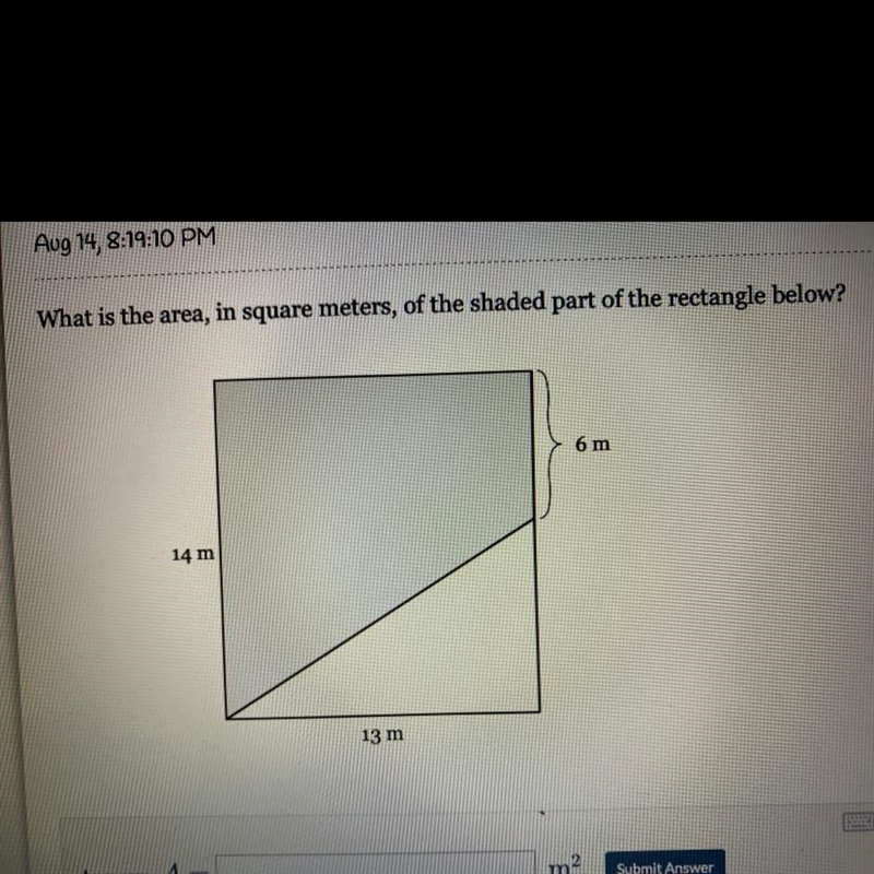 What is the area, in square meters, of the shaded part of the rectangle below? 6 m-example-1