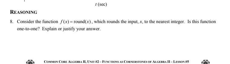 Consider the function f ( ) round( ) x x  , which rounds the input, x, to the nearest-example-1