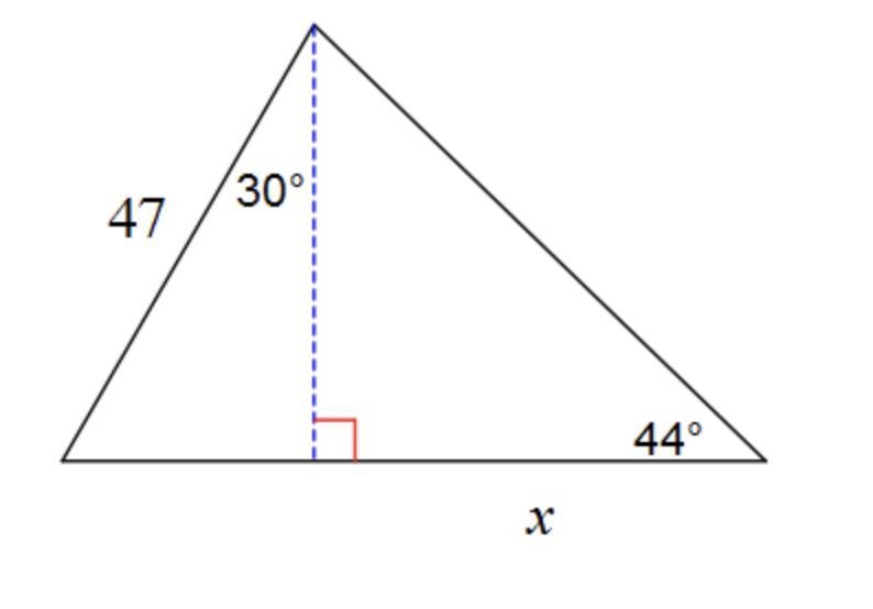 Find the length of the side labeled x. Round intermediate values to the nearest tenth-example-1