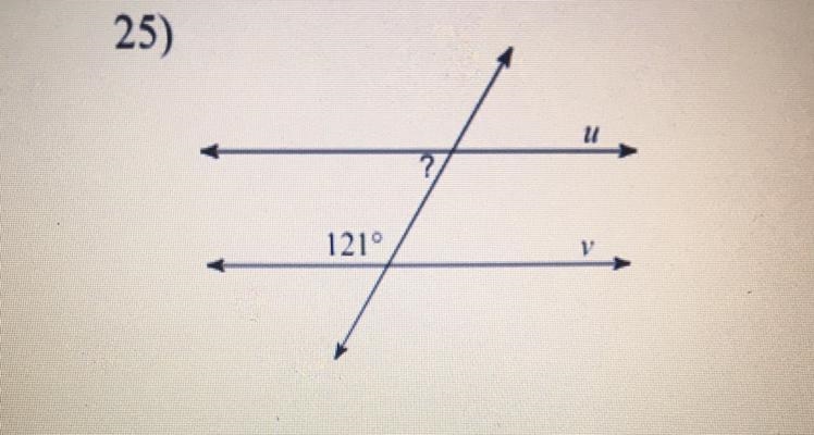 Find the measure of the indicated angle that makes lines u and v parallel. Name the-example-1