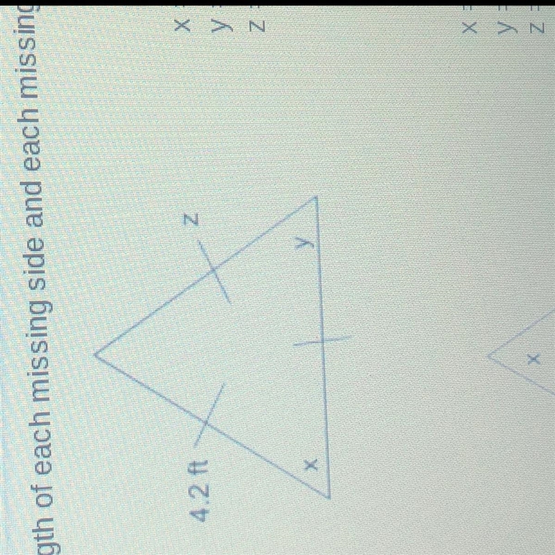 Find the length of each missing side and each missing angle in the equilateral triangles-example-1