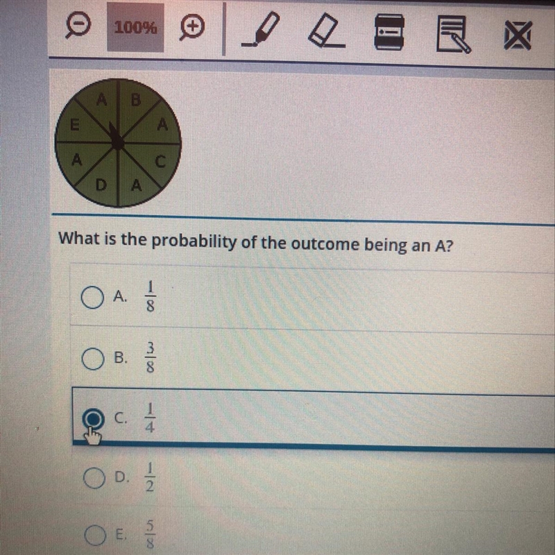 What is the probability of the outcome being an A? HELP ASAP!-example-1