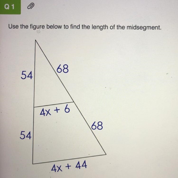 Use the figure below to Find midsegment please help-example-1