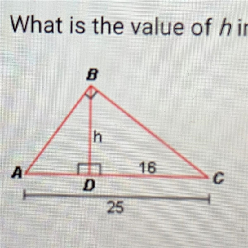 What is the value of h in the figure below? In this diagram, /\BAD ~ /\CBD. A. 25/9 B-example-1