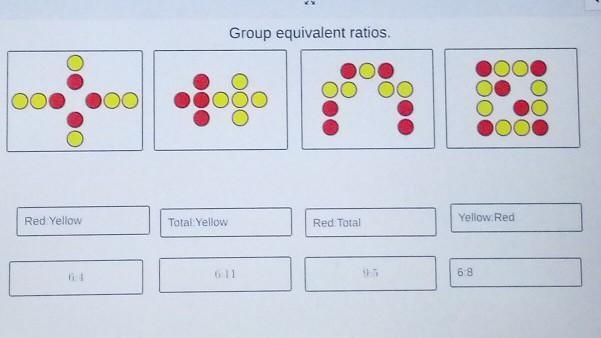 Please help! Match the the numbers: (6:4), (6:11), (9:5), (6:8) with (Red:Yellow), (Total-example-1