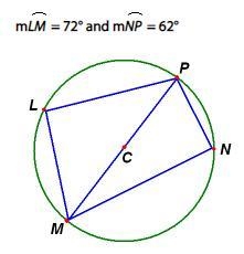 The center of the circle is C. Find the measure of angle MNP-example-1