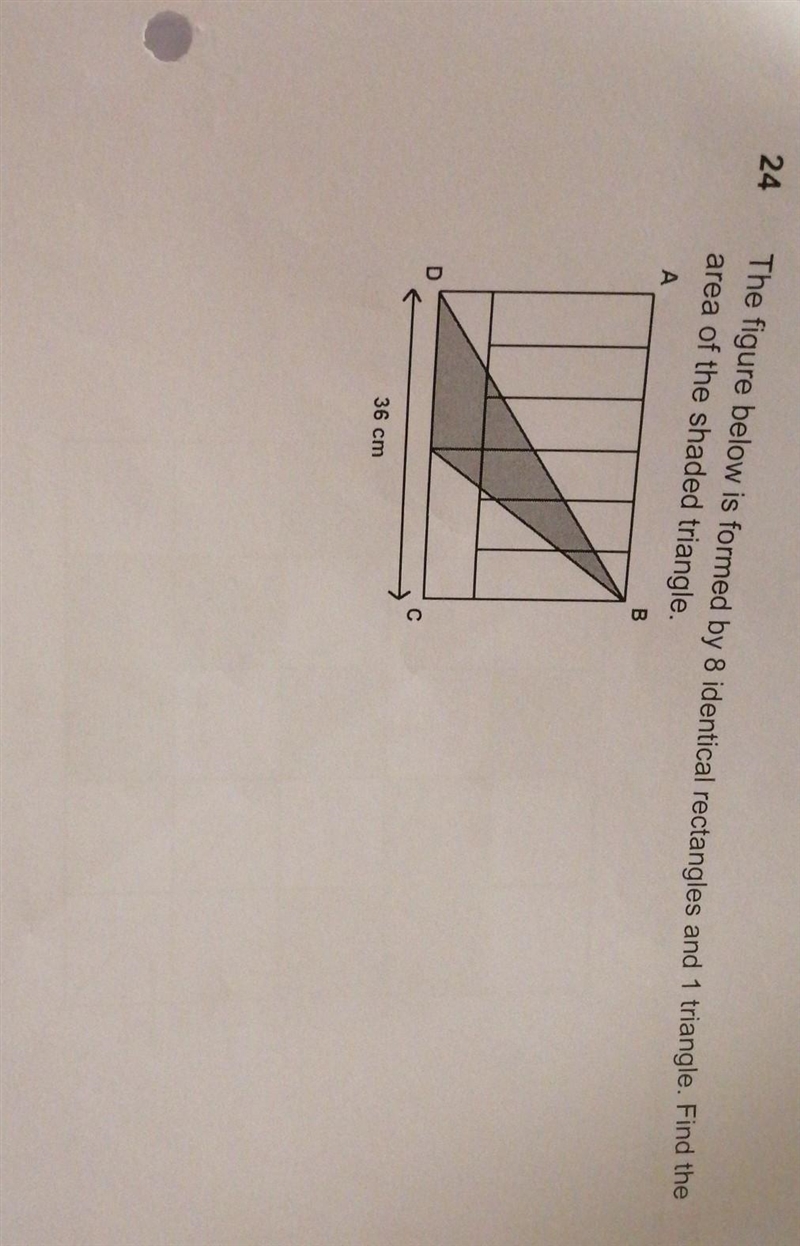 The figure below is formed by 8 identical rectangles and 1 triangle. Find the area-example-1