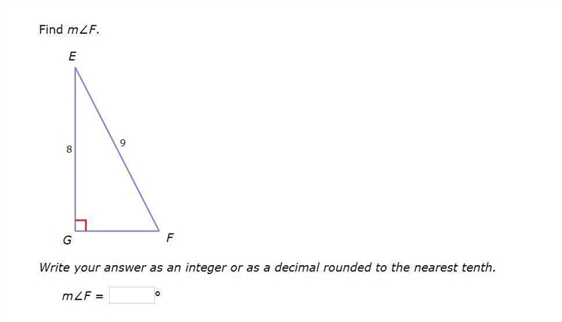 Correct answers only please! Find m∠F. Write your answer as an integer or as a decimal-example-1