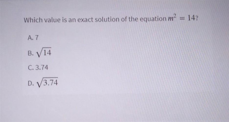 What is an exact solution for m √(14) ​-example-1