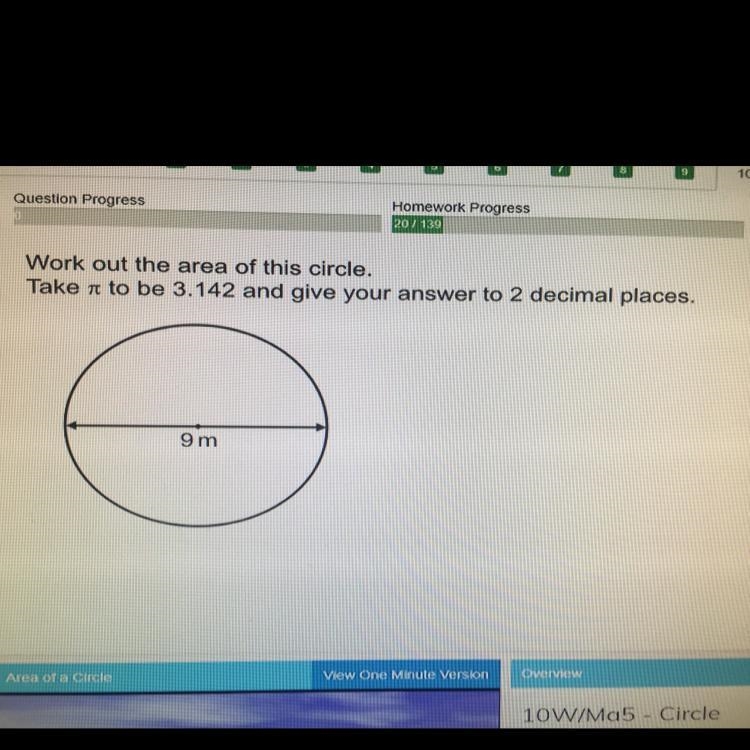 Work out the area of this circle take (pi) to be 3.142 and give your answers to 2 decimal-example-1